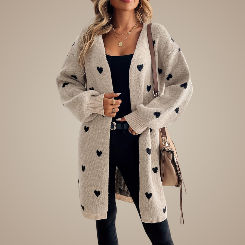 Luna – Women's knit cardigan with heart pattern