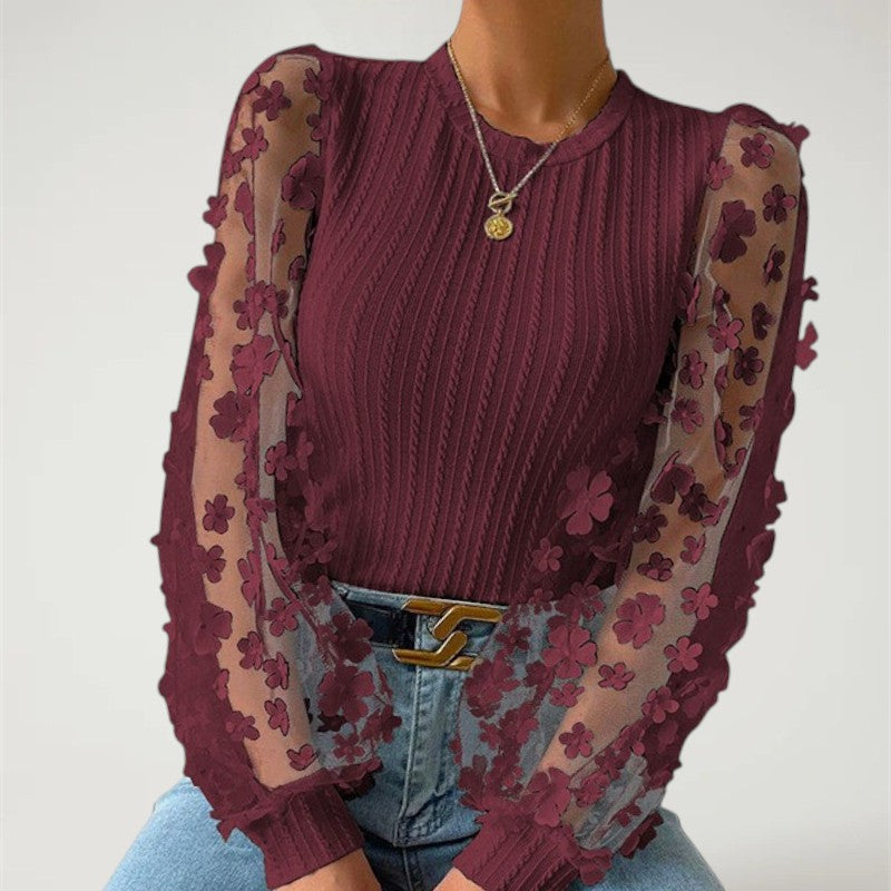 Elisa – Blouse with Chiffon Sleeves in Floral Print and Knit Body