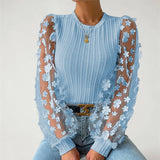 Elisa – Blouse with Chiffon Sleeves in Floral Print and Knit Body