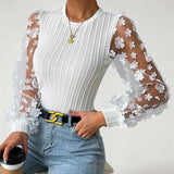 Elisa – Blouse with Chiffon Sleeves in Floral Print and Knit Body