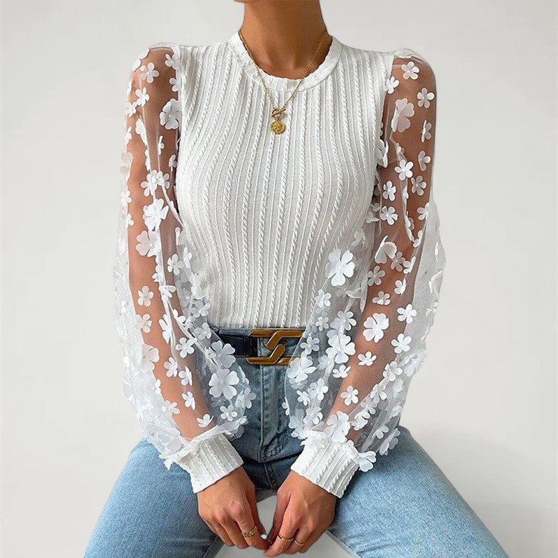 Elisa – Blouse with Chiffon Sleeves in Floral Print and Knit Body