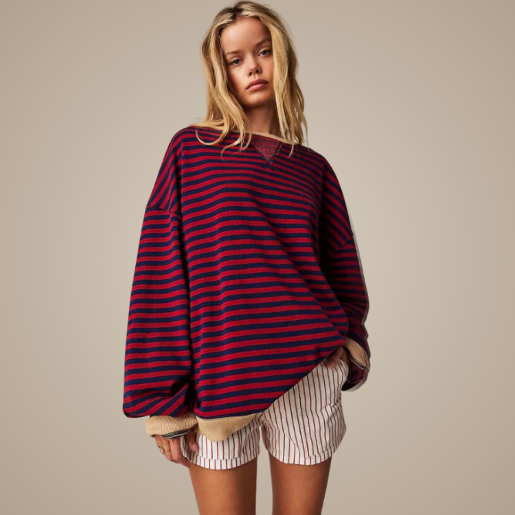 Emira – Striped Knit Sweater with Round Neck