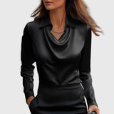 Alina – Satin blouse with V-neck and draped finish