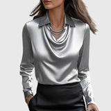 Alina – Satin blouse with V-neck and draped finish