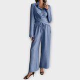 Alessia – Two-Piece Set with Bow Blouse and Wide Pants
