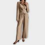 Alessia – Two-Piece Set with Bow Blouse and Wide Pants