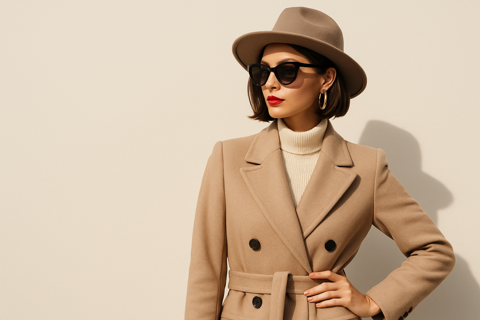 fashionable lady on the right side, leaving space on the left side