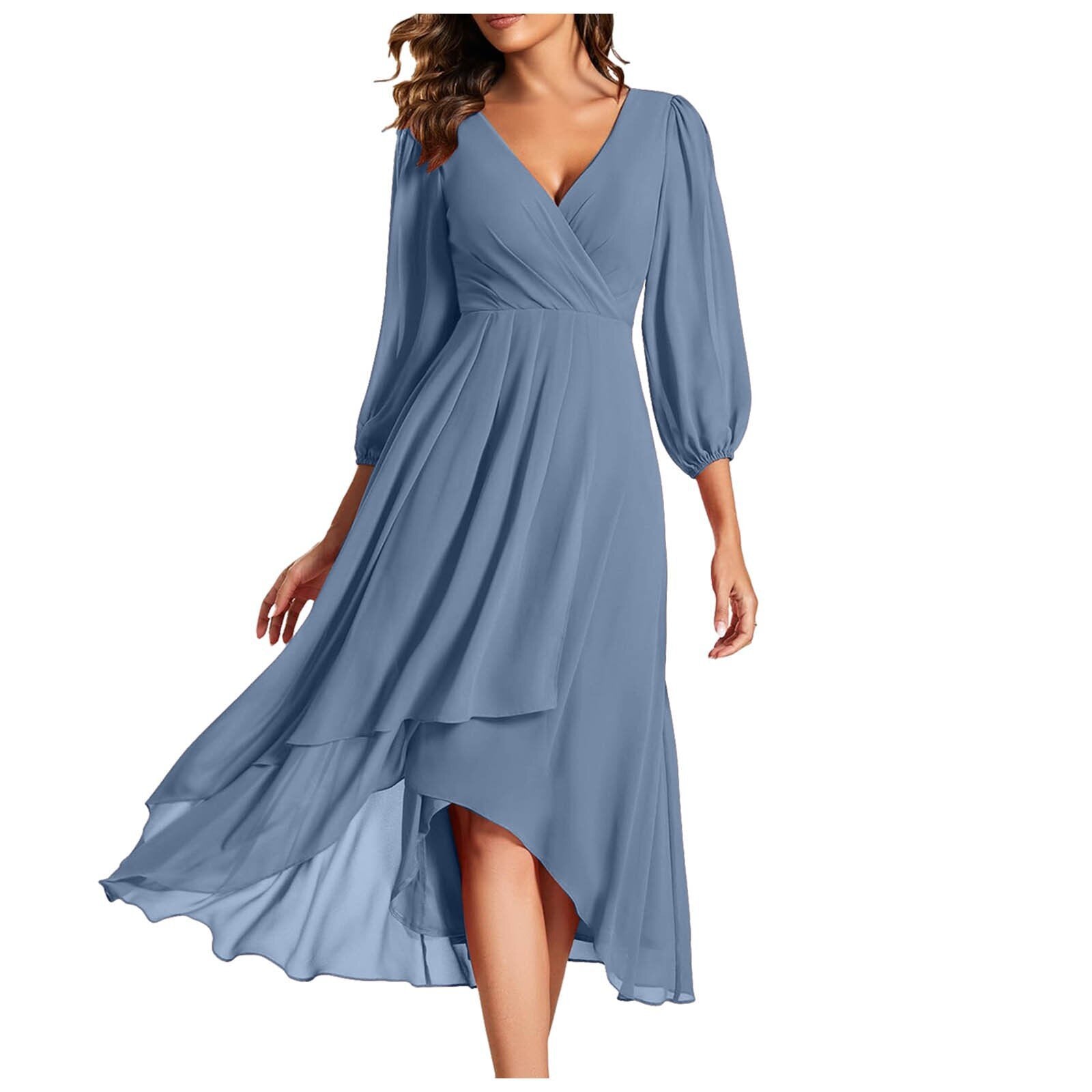 Izabella – Dress with a V-neck and asymmetrical hem with long sleeves