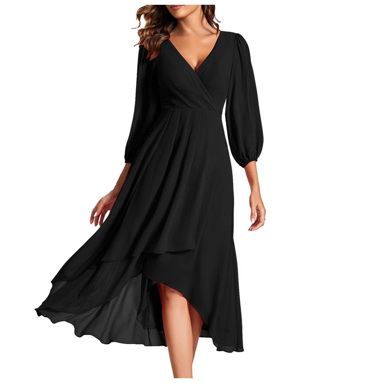 Izabella – Dress with a V-neck and asymmetrical hem with long sleeves